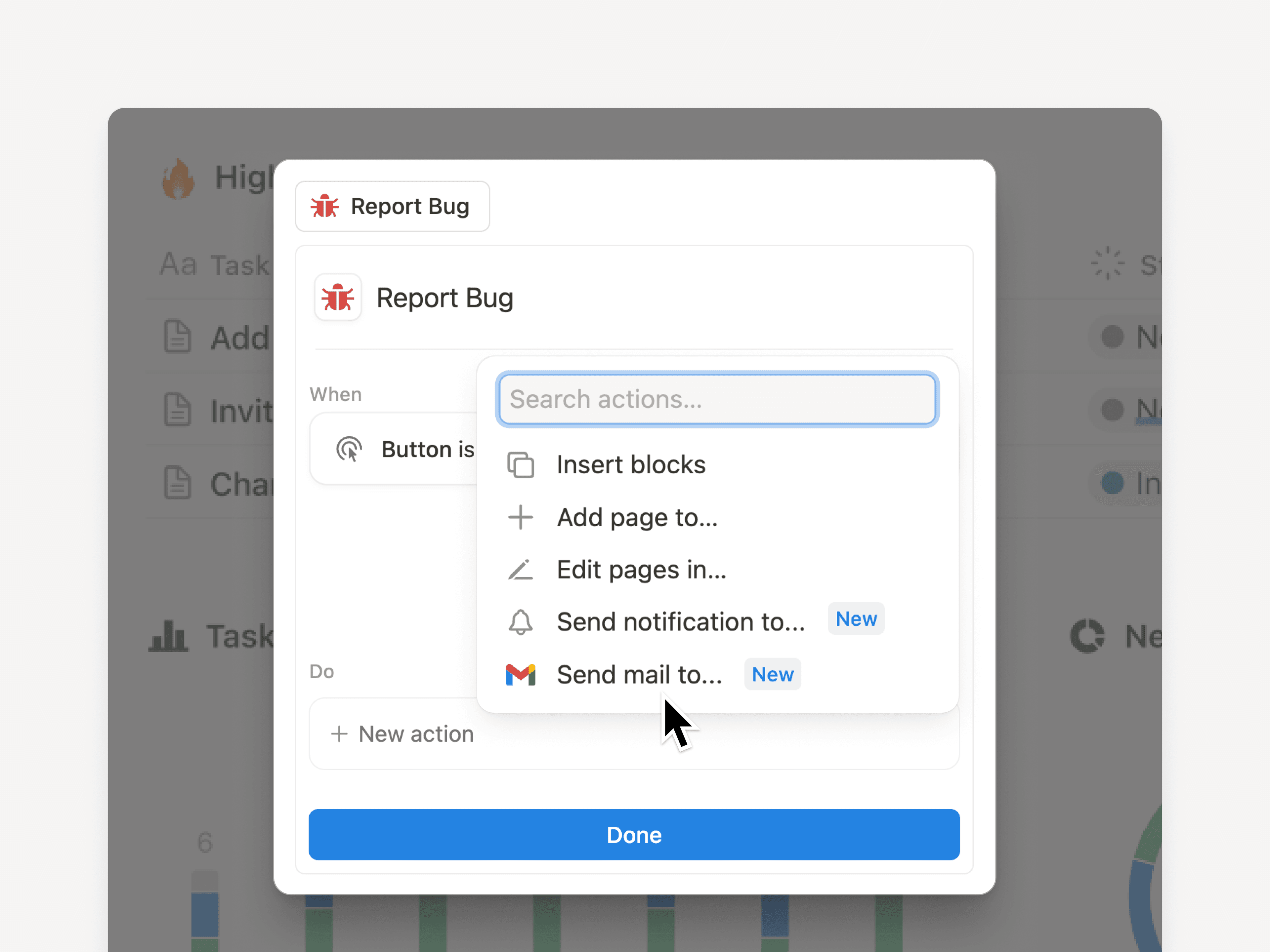 New button notifications (in-app, gmail)
