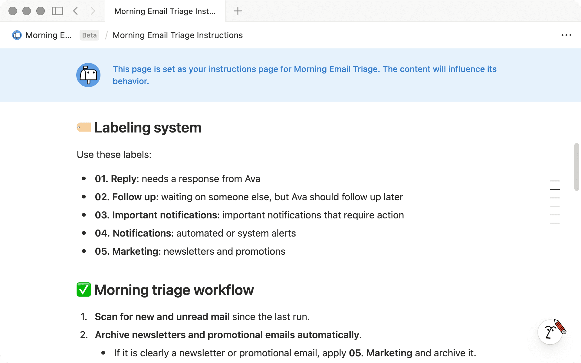Mail agent instructions