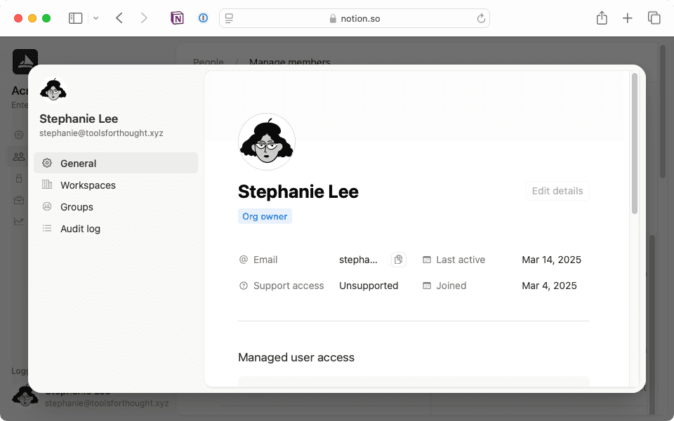 Navigate to individual member settings to check if someone is an org owner.