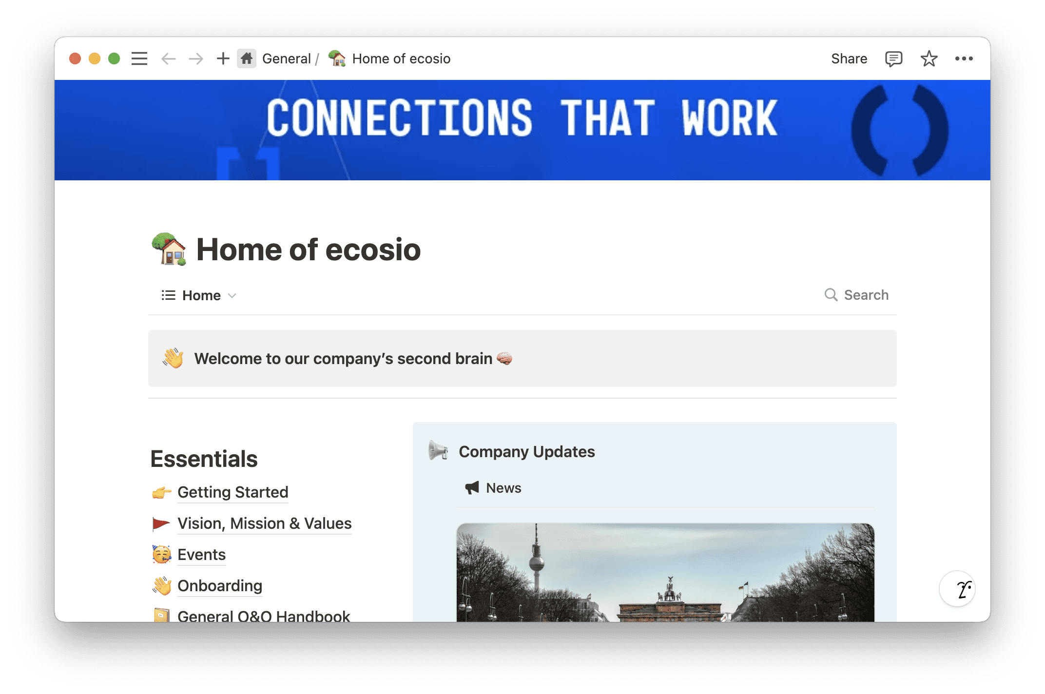 The home page of ecosio serves as the company’s “second brain.”